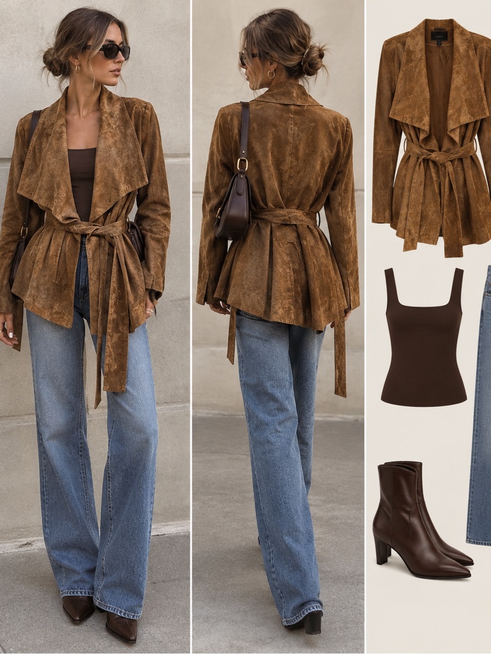 le chateau Tan Suede Belted Trench Coat